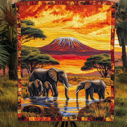 Golden Sunset Elephants Quilted Blanket NCU0NT3595