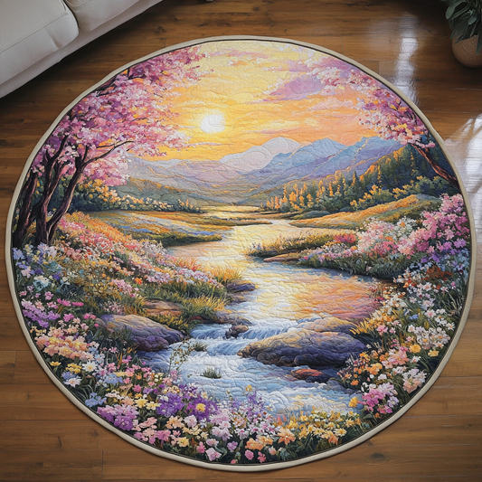 Golden Sunset River Quilted Round Mat NCU0VL1352