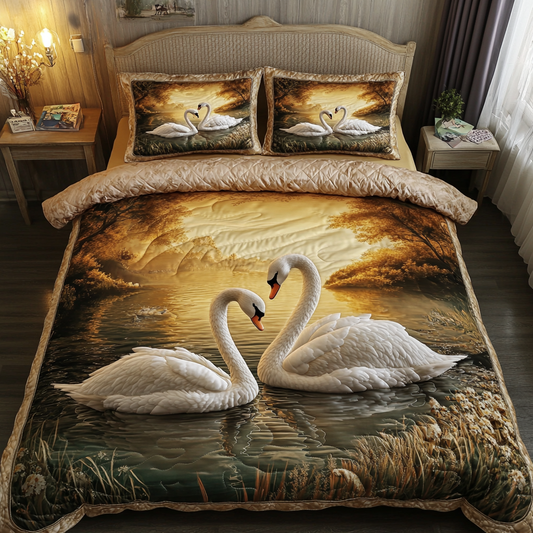 Golden Swan 3-Piece Quilted Bedding Set NCU0DK9332