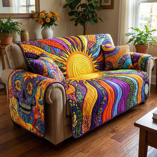 Golden Swirl Quilted Sofa Cover NCU0XD2462