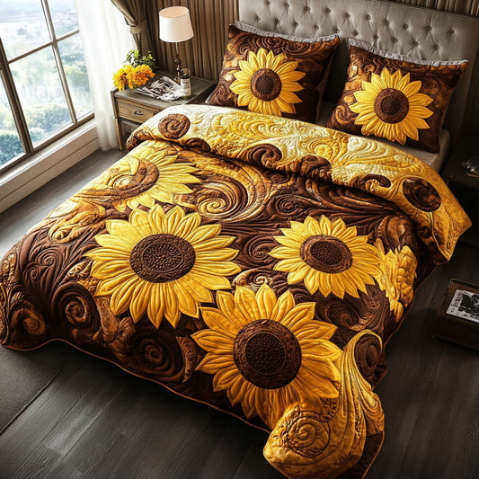 Golden Swirls 3-Piece Quilted Bedding Set NCU0NT5536