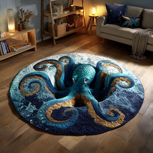 Golden Tentacles Quilted Round Mat NCU0TV399