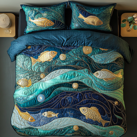Golden Tides 3-Piece Quilted Bedding Set NCU0VH1072