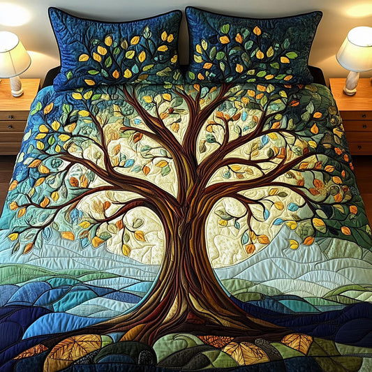 Golden Tree 3-Piece Quilted Bedding Set NCU0NT4446