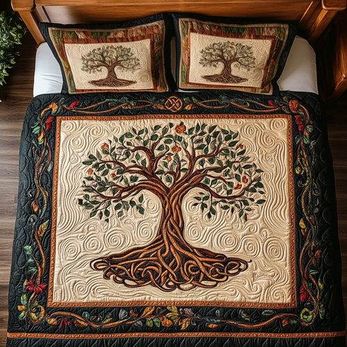 Golden Tree of Life 3-Piece Quilted Bedding Set NCU0TL2019