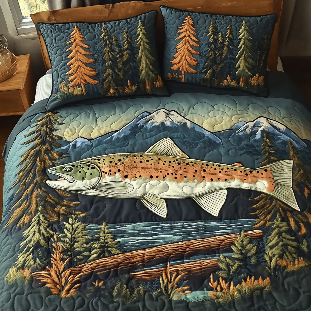 Golden Trout 3-Piece Quilted Bedding Set NCU0DV5310