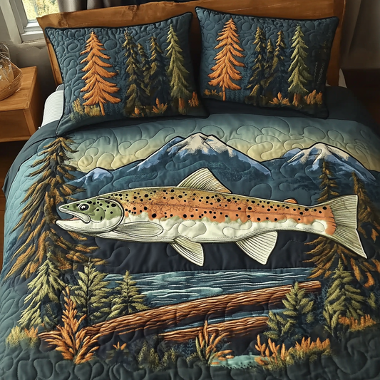 Golden Trout 3-Piece Quilted Bedding Set NCU0DV5310