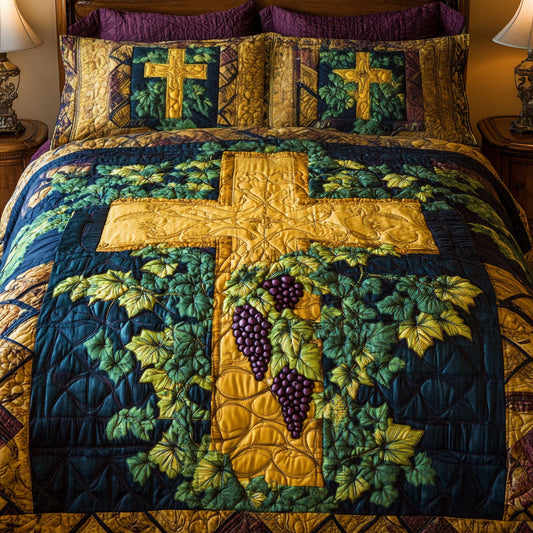 Golden Vine Cross 3-Piece Quilted Bedding Set NCU0NT5096
