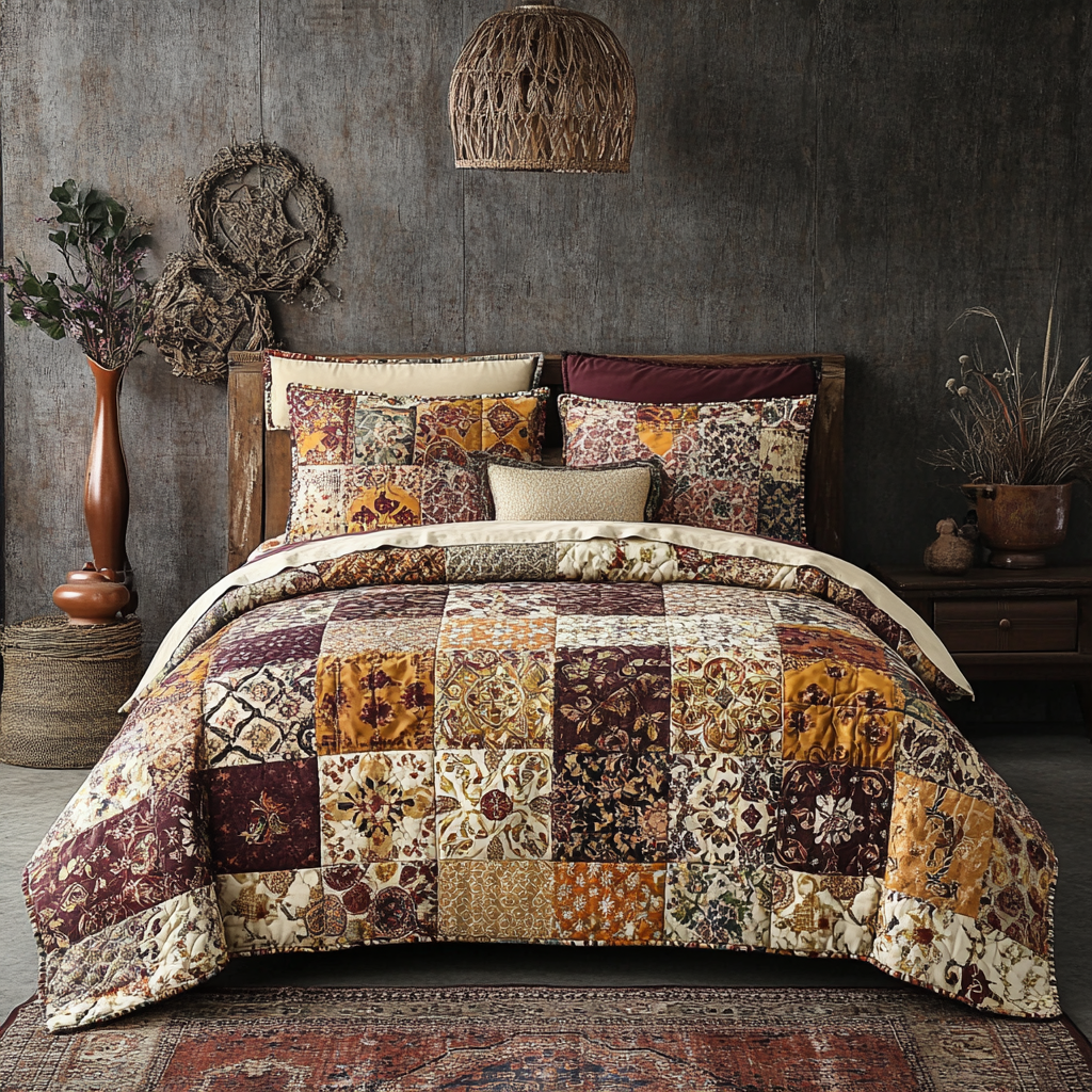 Golden Vineyard 3-Piece Quilted Bedding Set NCU0VL989