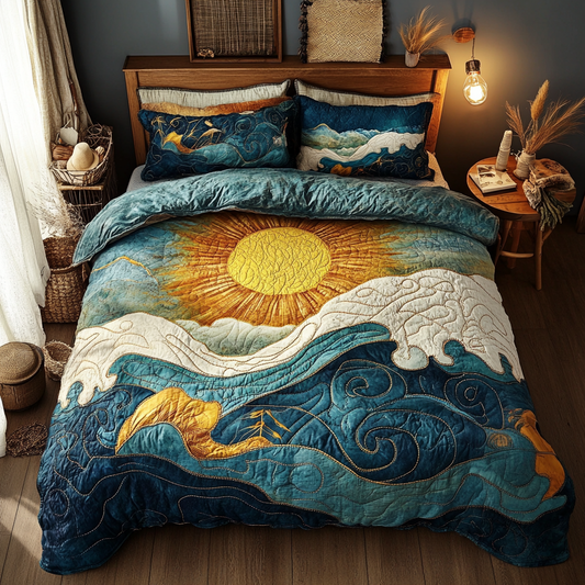 Golden Wave Horizon 3-Piece Quilted Bedding Set NCU0VL958