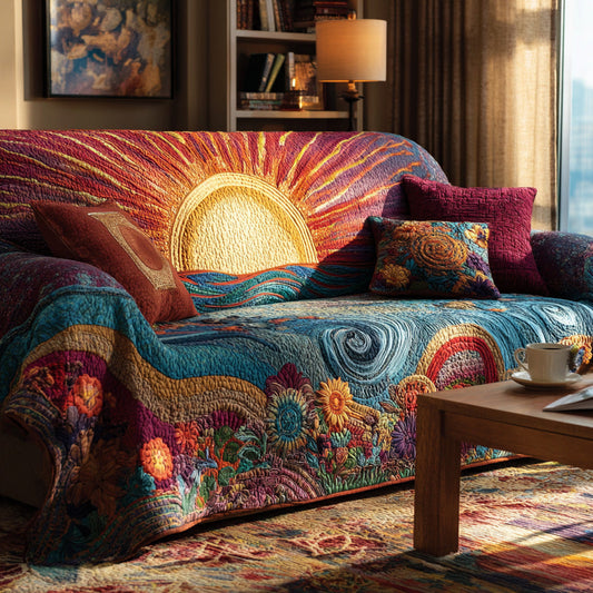 Golden Wave Sunrise Quilted Sofa Cover NCU0VL2995