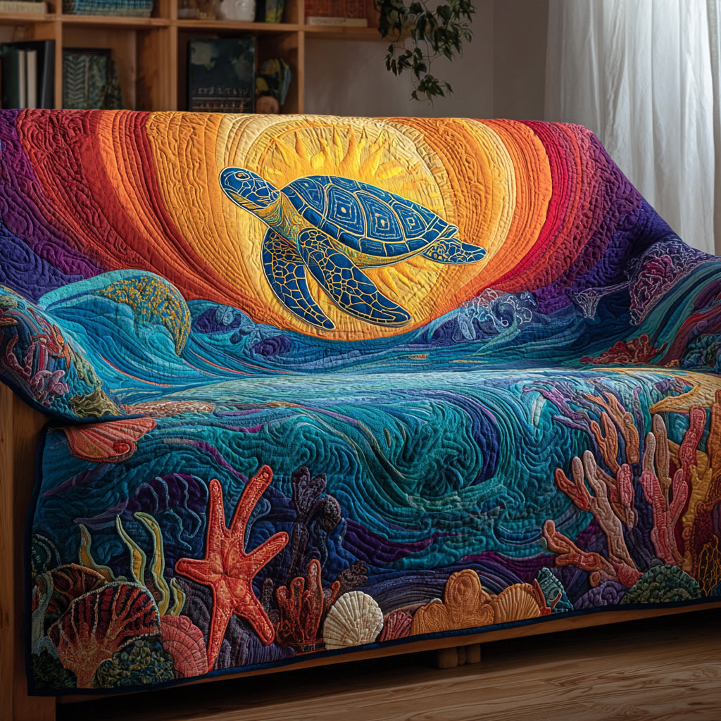 Golden Wave Turtle Quilted Sofa Cover NCU0VL3016
