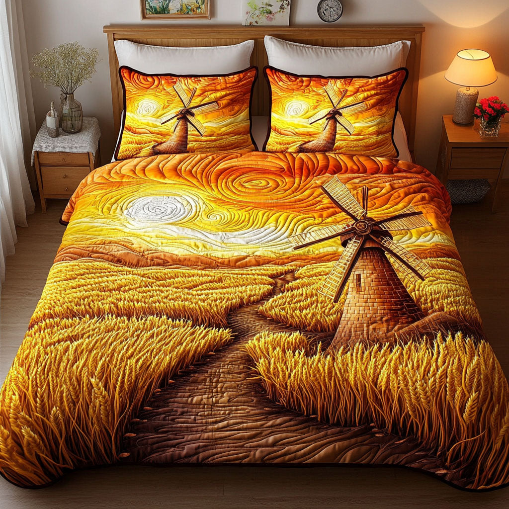 Golden Wheat 3-Piece Quilted Bedding Set NCU0NT5453