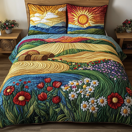 Golden Wheat 3-Piece Quilted Bedding Set NCU0VL1941