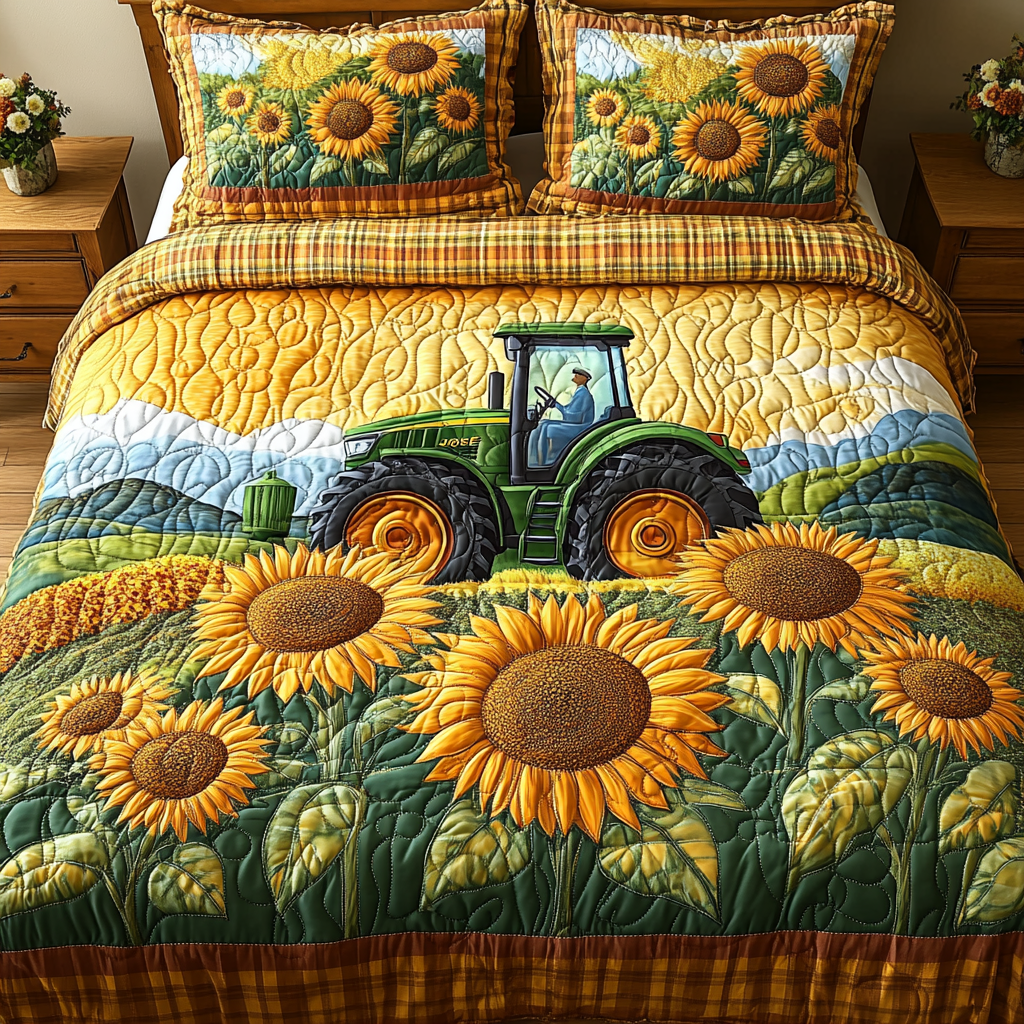 Golden Wheels 3-Piece Quilted Bedding Set NCU0DV4576