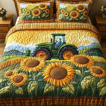 Golden Wheels 3-Piece Quilted Bedding Set NCU0DV4576