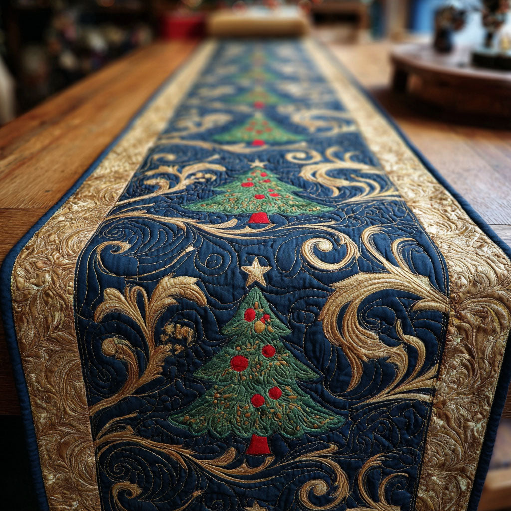 Golden Whirl Quilted Table Runner NCU0TV243