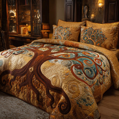 Golden Whorls 3-Piece Quilted Bedding Set NCU0VL3069