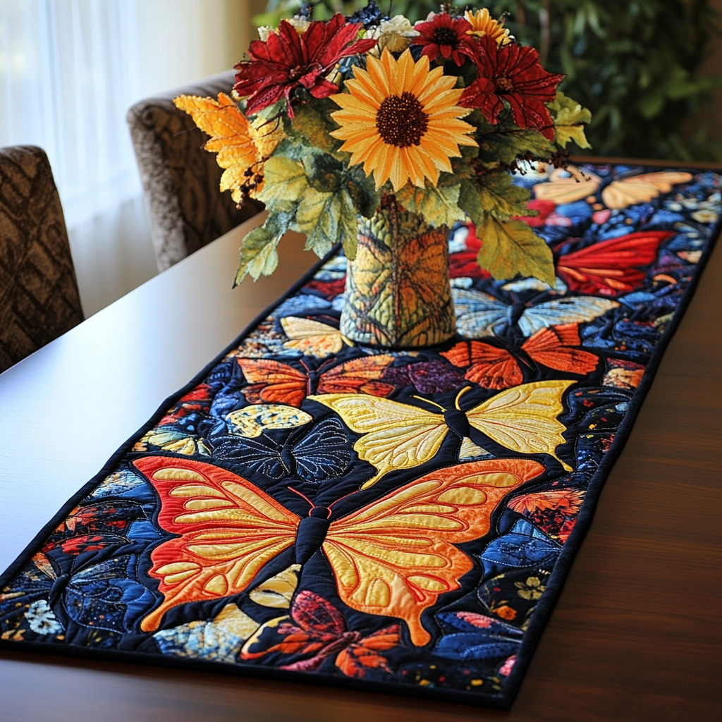 Golden Wings Delight Quilted Table Runner NCU0VL1112