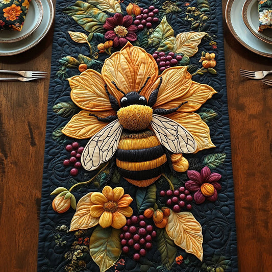 Golden Wings and Flowers Quilted Table Runner NCU0PT3791
