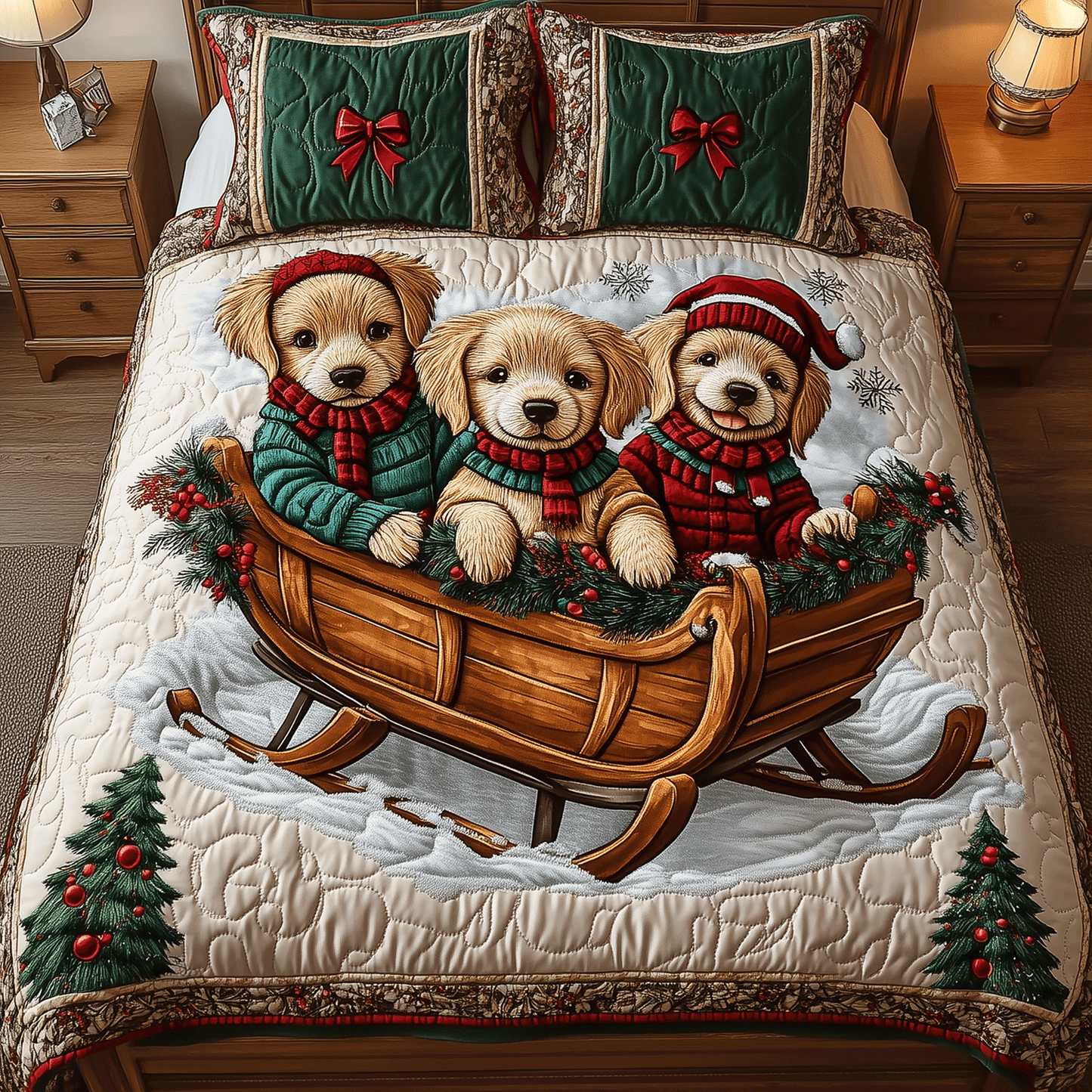 Golden Winter Bliss 3-Piece Quilted Bedding Set NCU0TH2328