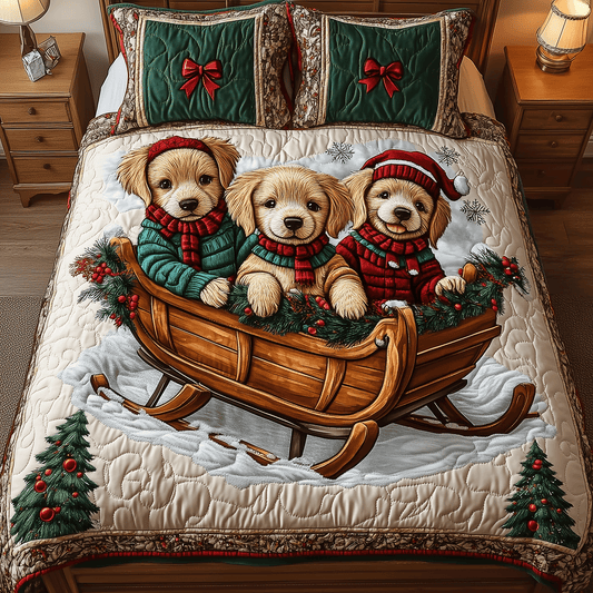 Golden Winter Bliss 3-Piece Quilted Bedding Set NCU0TH2328