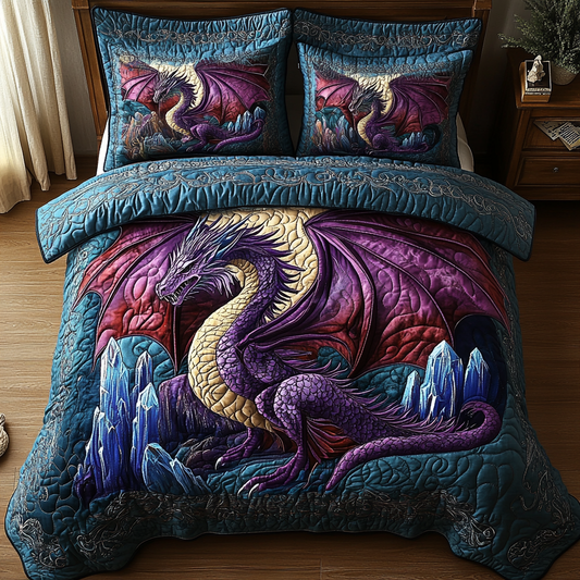 Golden Wyrm 3-Piece Quilted Bedding Set NCU0DV3660