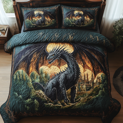 Golden Wyrm 3-Piece Quilted Bedding Set NCU0DV3971