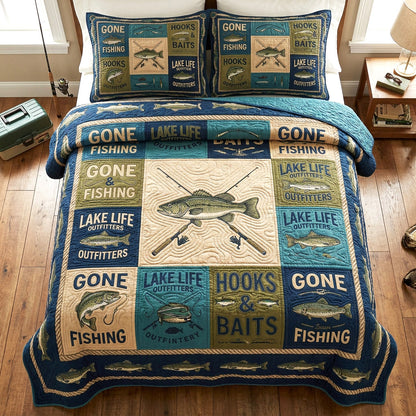 Gone Fishing 3-Piece Quilted Bedding Set NCU0TV1914