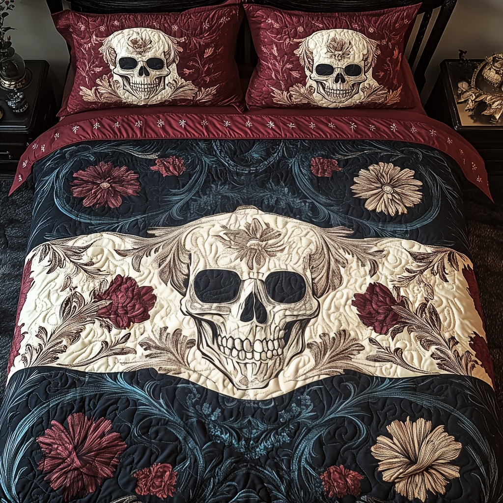 Gothic Skull 3-Piece Quilted Bedding Set NCU0TL2051