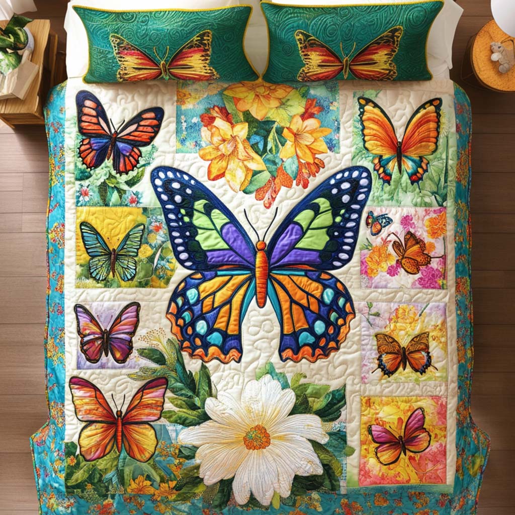 Graceful Butterfly Touch 3-Piece Quilted Bedding Set NCU0NT8329