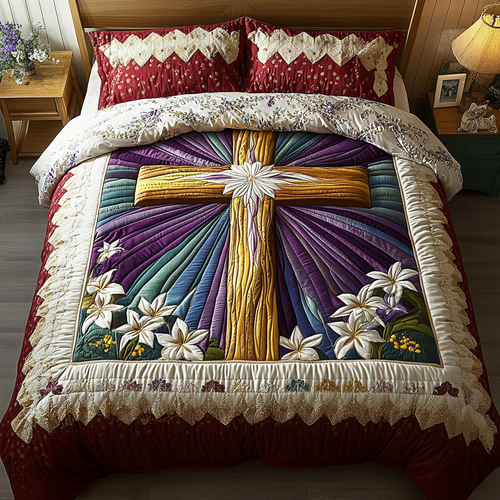 Graceful Cross 3-Piece Quilted Bedding Set NCU0DK8154