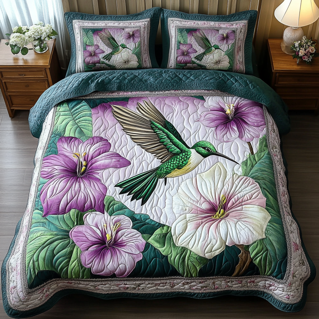 Graceful Hummingbird 3-Piece Quilted Bedding Set NCU0DK8004