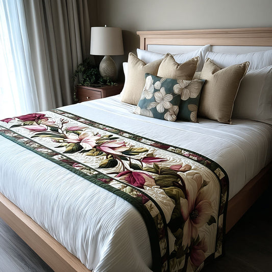 Graceful Magnolia Bouquet Quilted Bed Runner NCU0PT7888