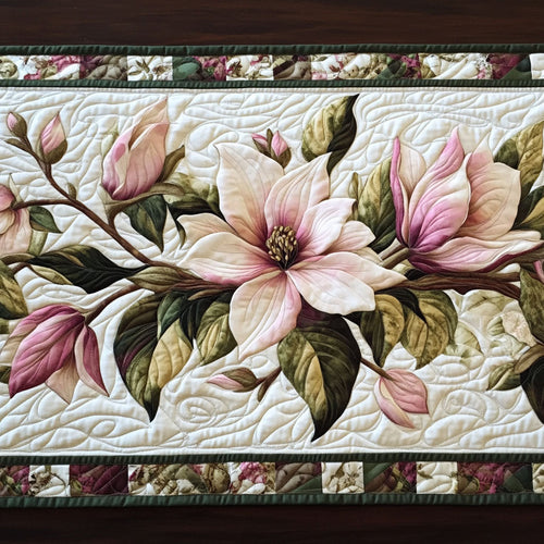 Graceful Magnolia Bouquet Quilted Table Runner NCU0PT3851