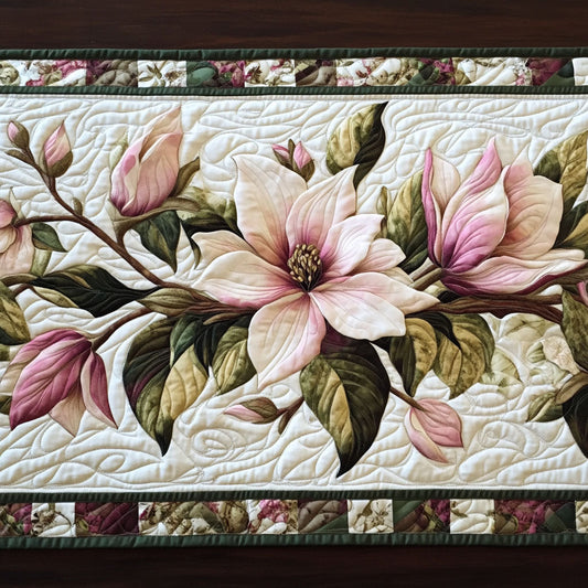 Graceful Magnolia Bouquet Quilted Table Runner NCU0PT3851