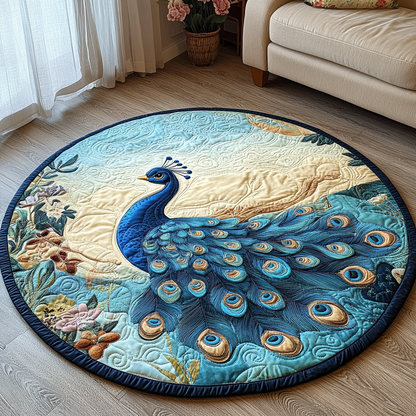 Graceful Peacock Quilted Round Mat NCU0VL1378