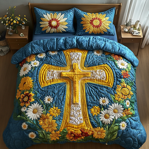 Graceful Sunflower 3-Piece Quilted Bedding Set NCU0VH2383