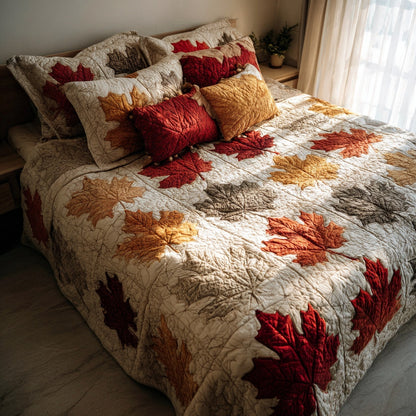 Gradation Leaf Art 3-Piece Quilted Bedding Set NCU0VL3669