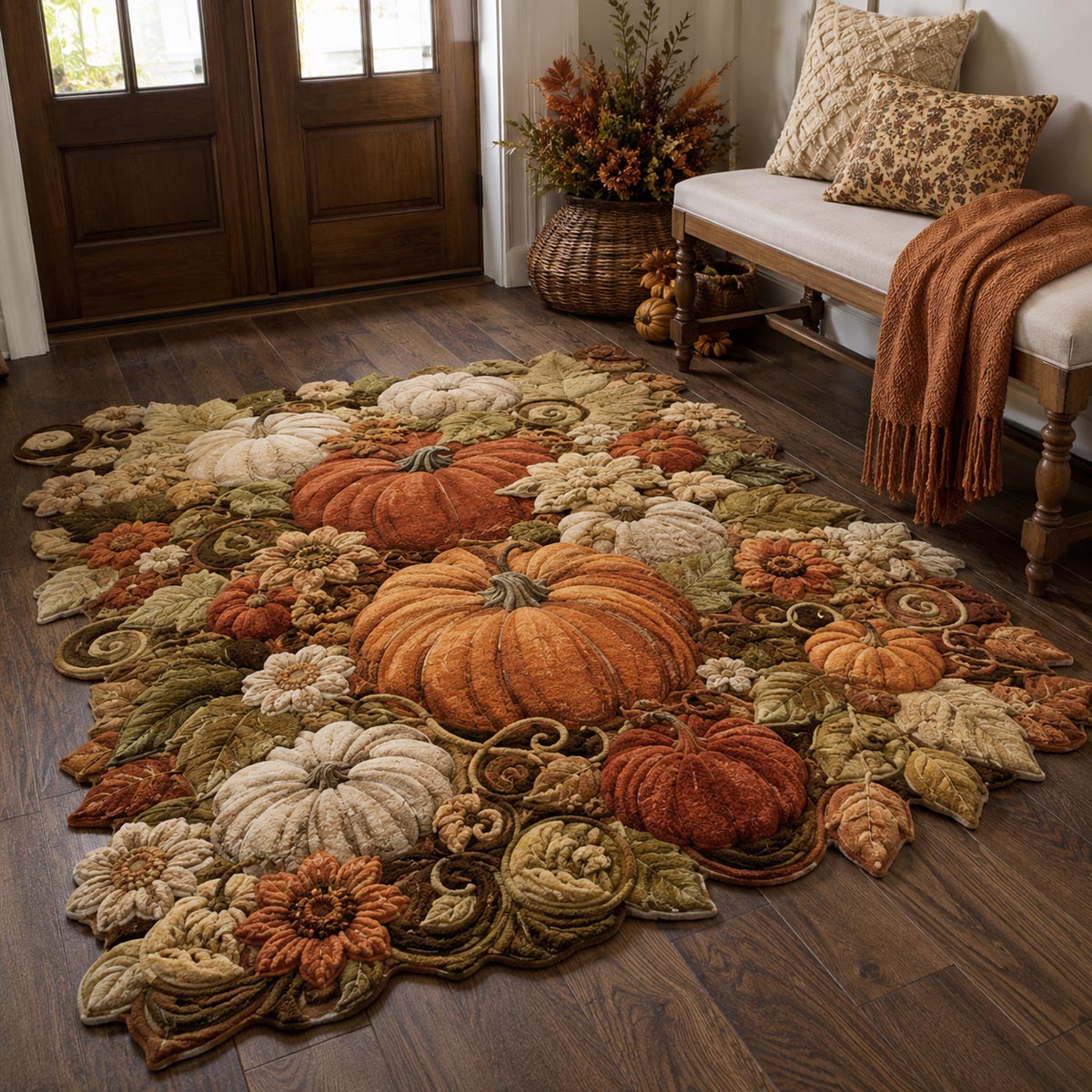 Grand Harvest Pumpkin Patch Custom Shape Area Rug NCU0DV10017