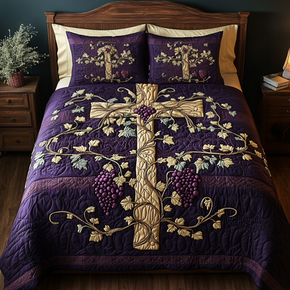 Grape Gold Cross 3-Piece Quilted Bedding Set NCU0NT3294