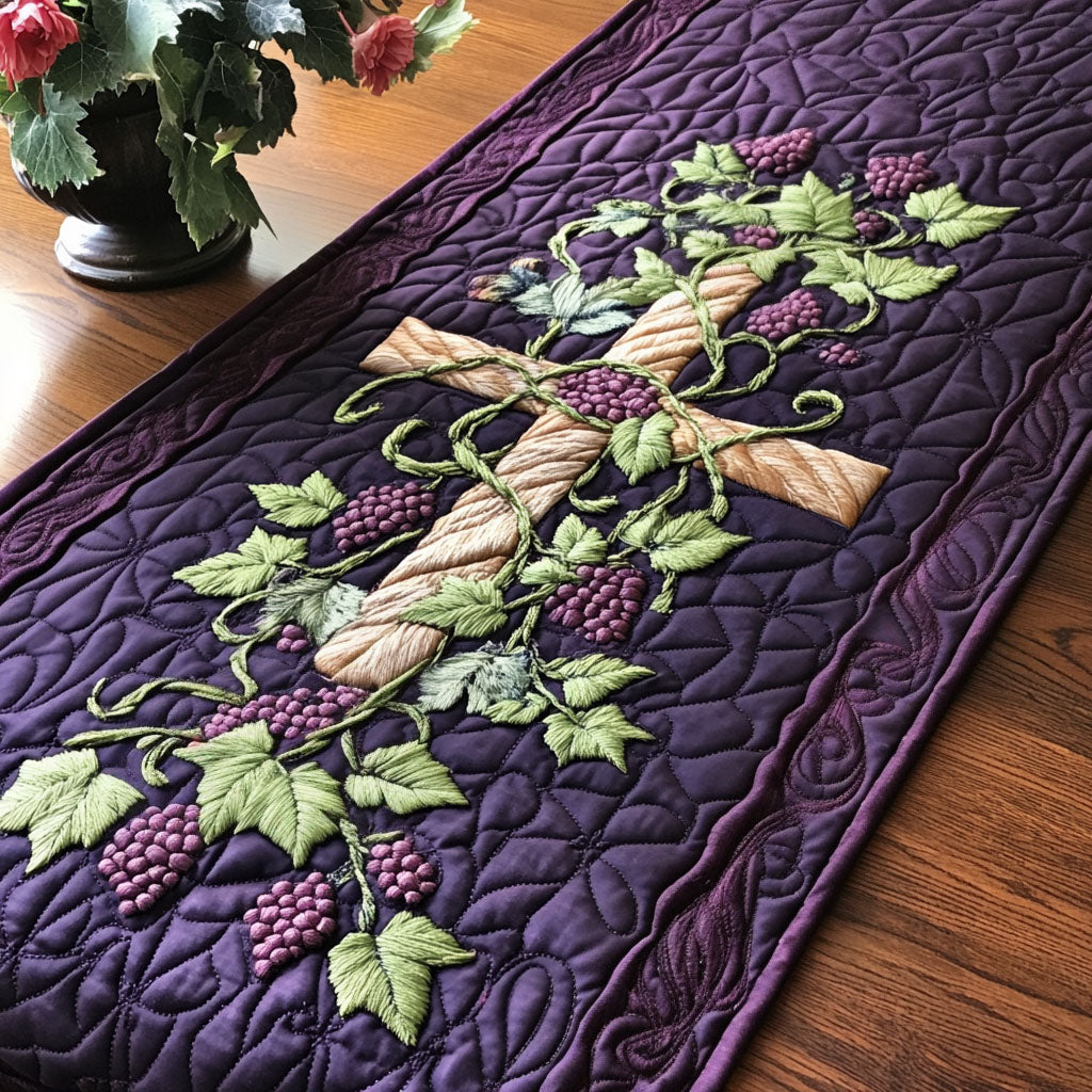 Grape Vine Cross Quilted Table Runner NCU0NT3335