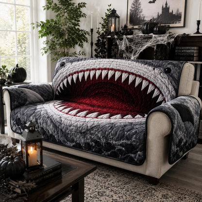 Gray Shark Monster Mouth Quilted Sofa Cover NCU0DV9999