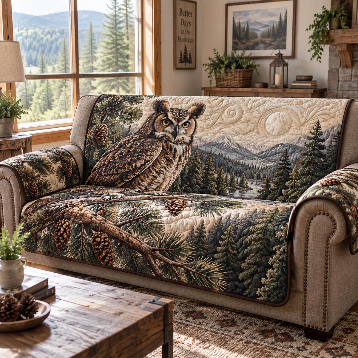 Great Horned Owl Lodge Quilted Sofa Cover NCU0DV10100