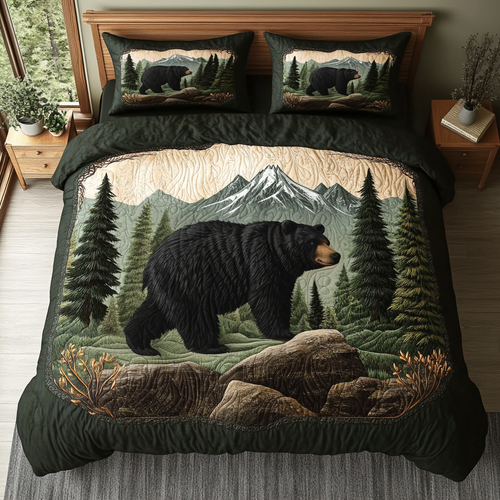 Great Smoky Mountain Black Bear 3-Piece Quilted Bedding Set NCU0DV5287