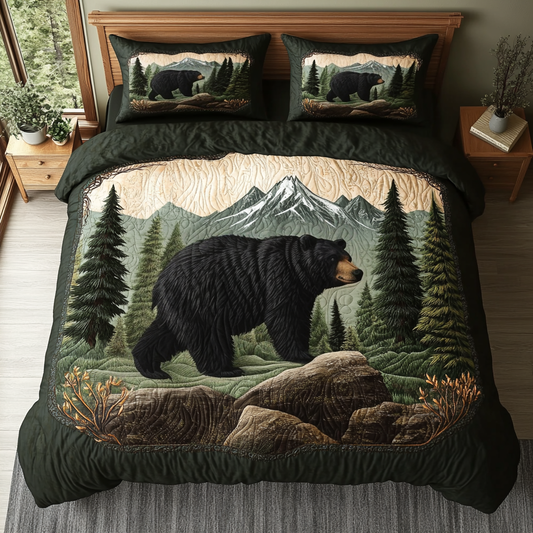 Great Smoky Mountain Black Bear 3-Piece Quilted Bedding Set NCU0DV5287