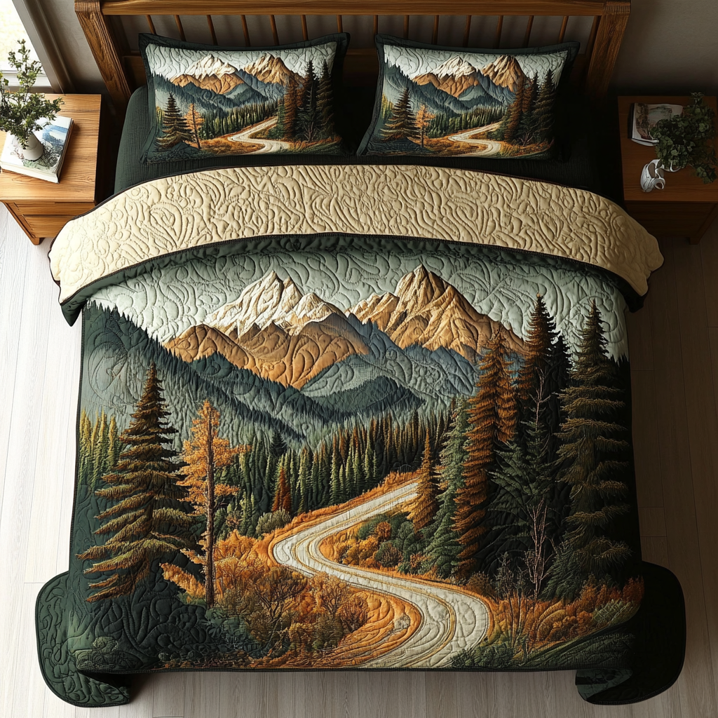 Great Smoky Mountain Trail 3-Piece Quilted Bedding Set NCU0DV5288