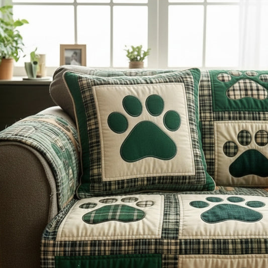 Green Buffalo Love Paw Quilted Pillow Case NCU0NT11538
