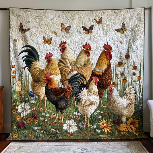 Green Meadow Chicken Quilted Blanket NCU0TL247