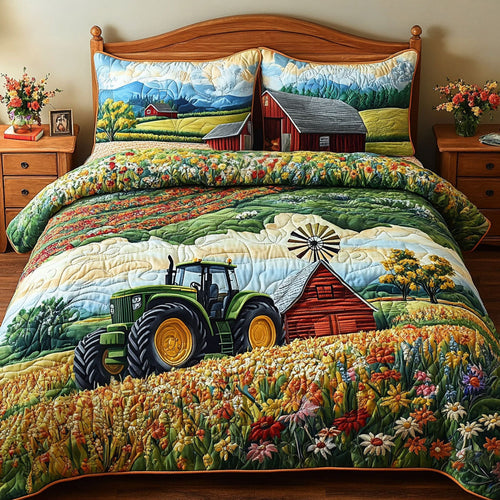 Green Acres Quilt 3-Piece Quilted Bedding Set NCU0PT5653